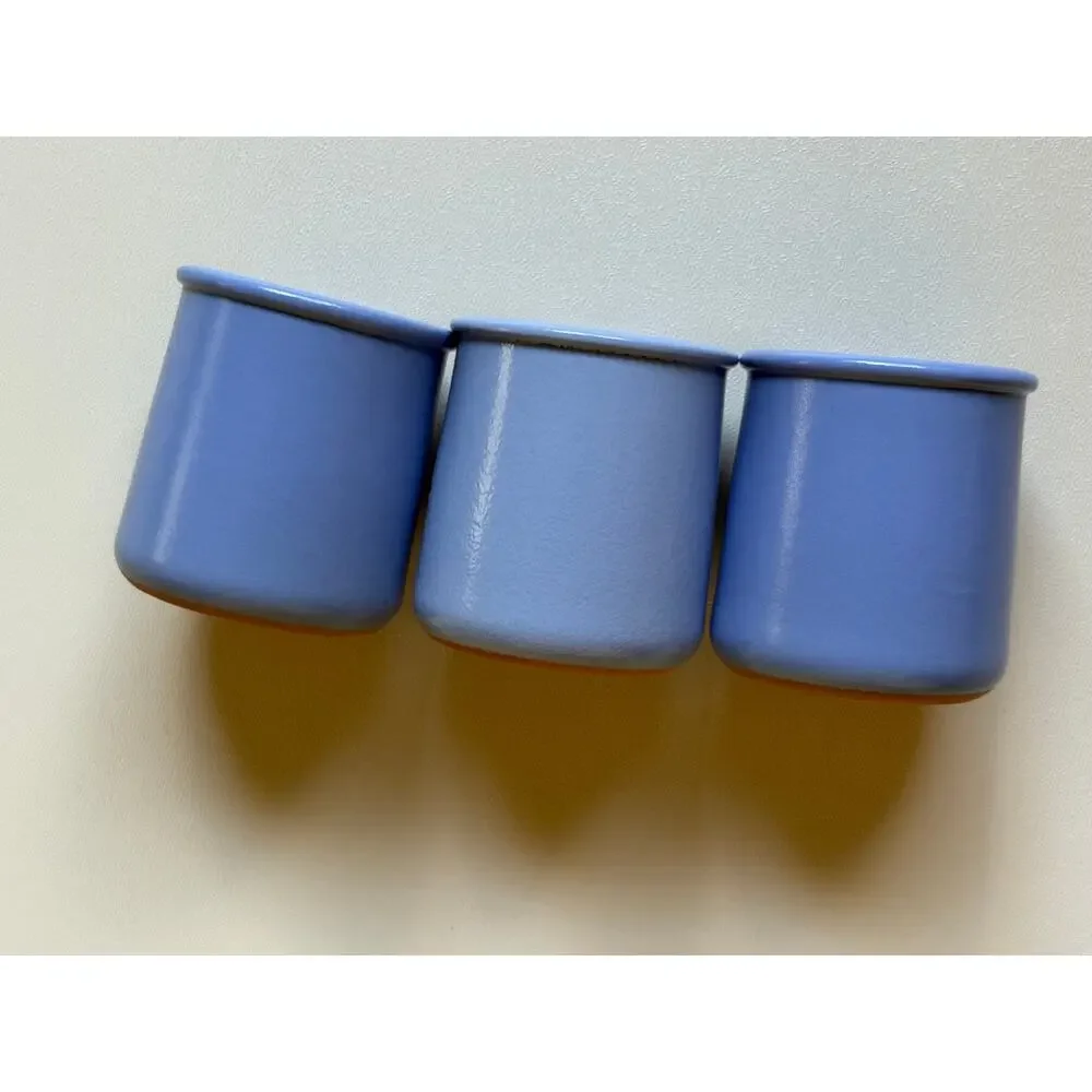 Set of 3 La Fermiere Blue French Terracotta Yogurt Pots Cups Clay Ramekins